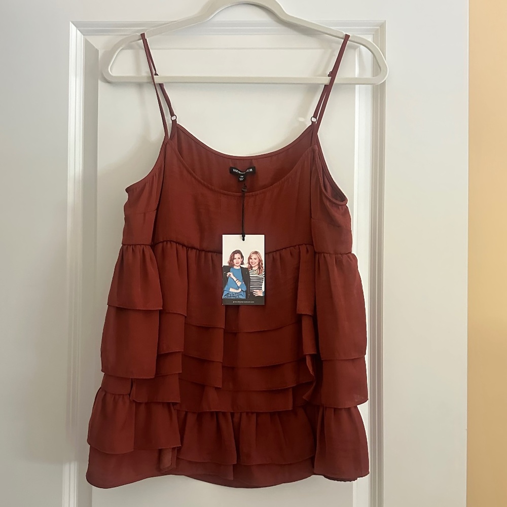 Who What Wear Ruffle Tiered Layered Top Size M Rust/Brown M